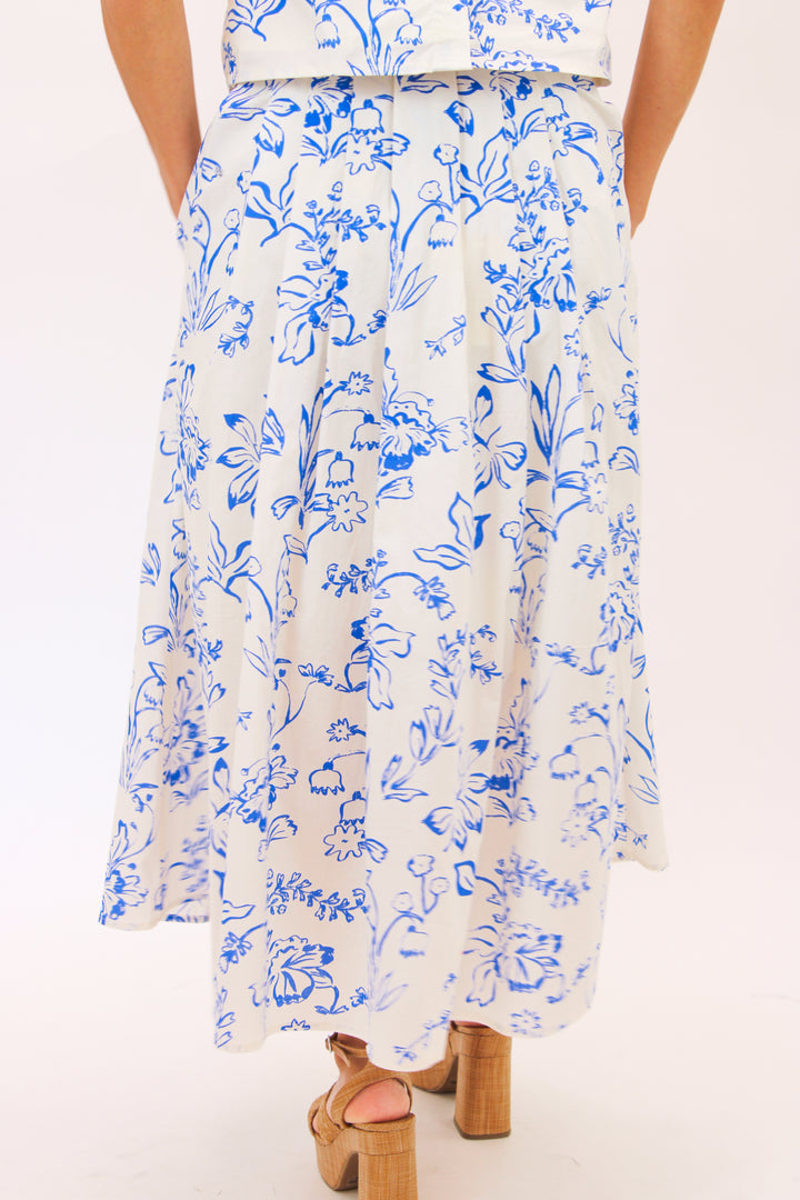 Blue Blossom Skirt, Cream/Blue