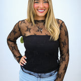 Gametime Lace Mockneck Top, Black