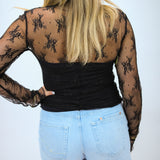 Gametime Lace Mockneck Top, Black