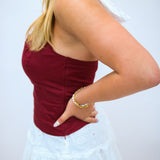 Sweet Victory Halter Top, Maroon/White