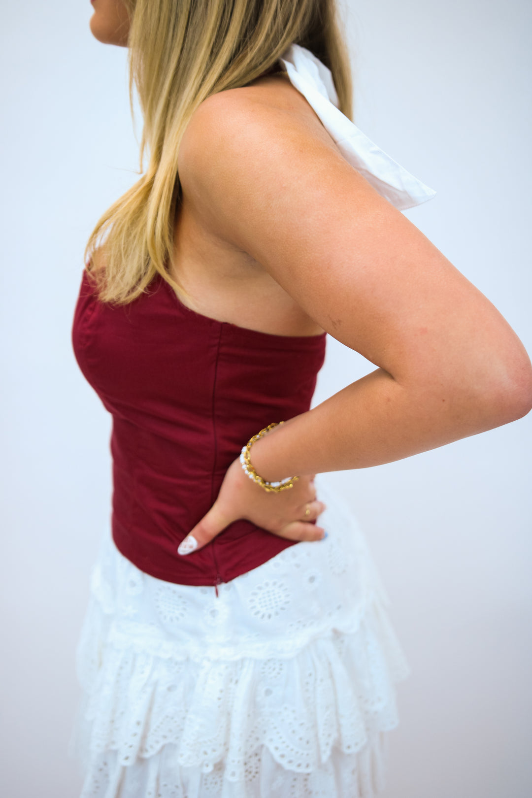 Sweet Victory Halter Top, Maroon/White