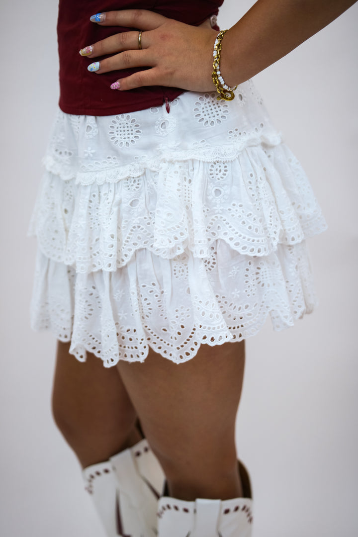 Shailo Eyelet Lace Mini Skirt, Optic White
