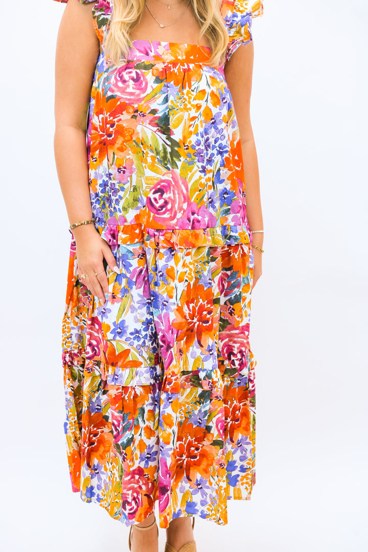 Sundown & Sangria Ruffle Maxi Dress, Fall Fiesta