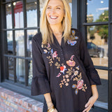 Florrie Ruffle Sleeve Henley Tunic, Black