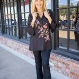 Florrie Ruffle Sleeve Henley Tunic, Black