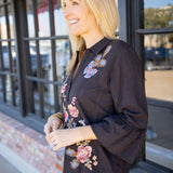 Florrie Ruffle Sleeve Henley Tunic, Black