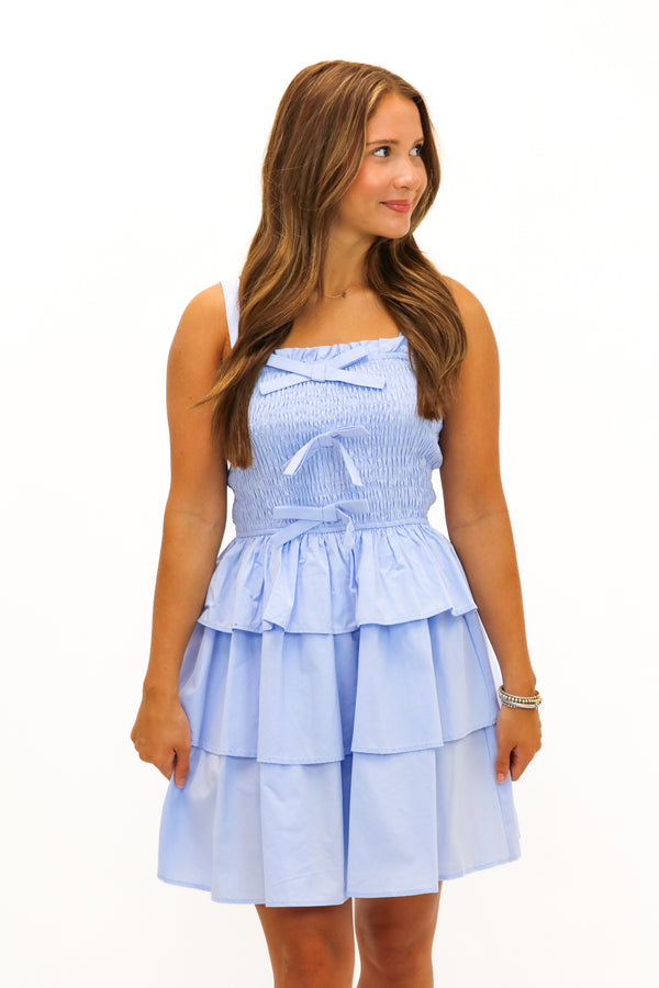 Flying High Smocked Bow Dress, Blue