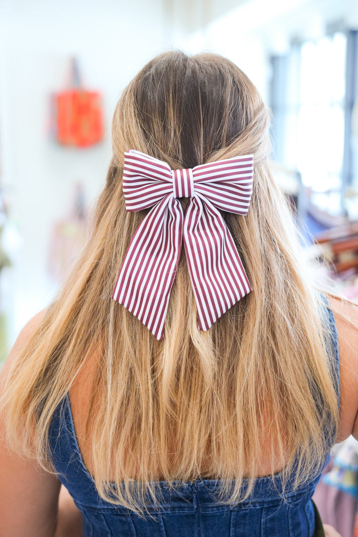 Carly Hair Bow Maroon & White