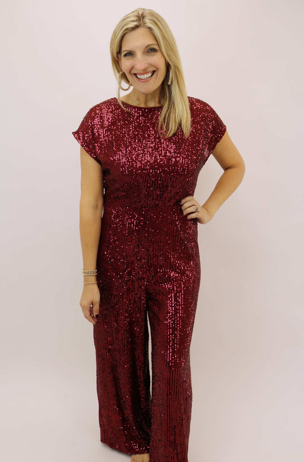 Endless Sparkle Jumpsuit, Maroon