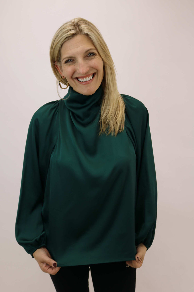 Ready For Happy Hour Drape Neck Top, Forest