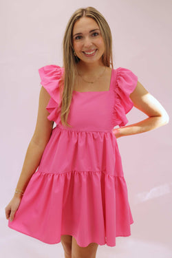 All My Love Ruffle Sleeve Dress, Pink