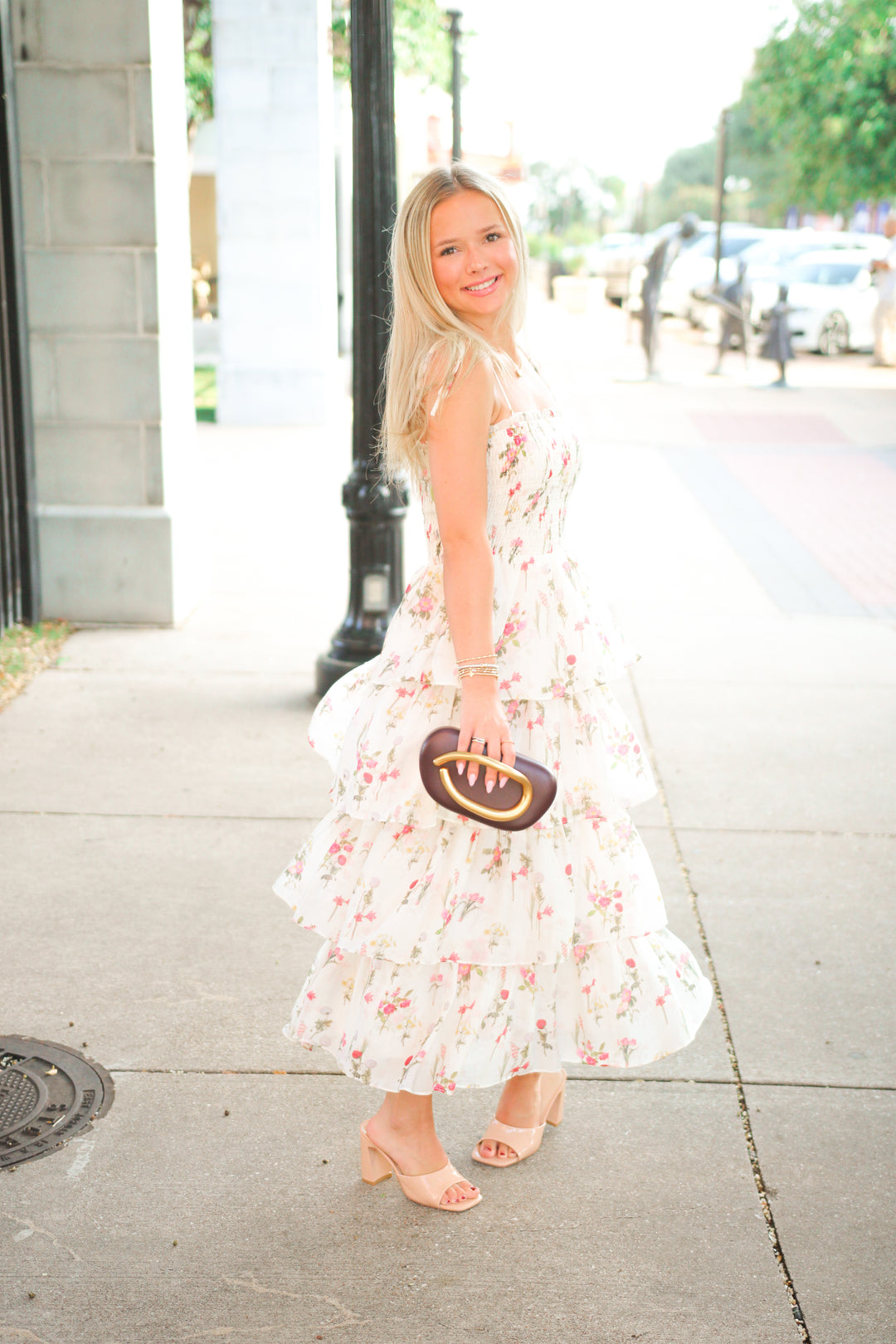 Olive Tiered Dress, Ivory Floral