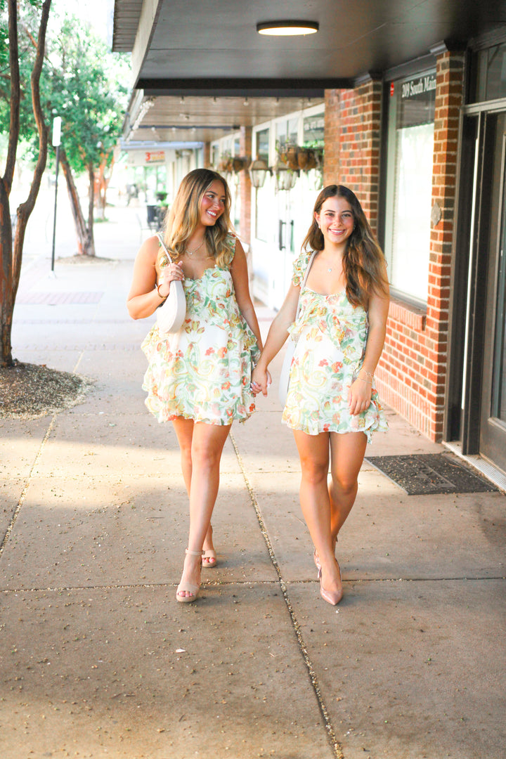 Bali Flora Mini Dress, Tea Combo