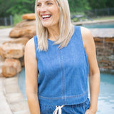 Sun Seeker Denim Cropped Tank, Deep Water