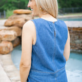 Sun Seeker Denim Cropped Tank, Deep Water