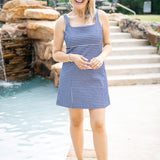 SPANX™ Ponte Jacquard Square Neck Mini Dress, Navy Gingham
