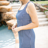 SPANX™ Ponte Jacquard Square Neck Mini Dress, Navy Gingham