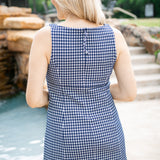 SPANX™ Ponte Jacquard Square Neck Mini Dress, Navy Gingham