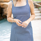 SPANX™ Ponte Jacquard Square Neck Mini Dress, Navy Gingham