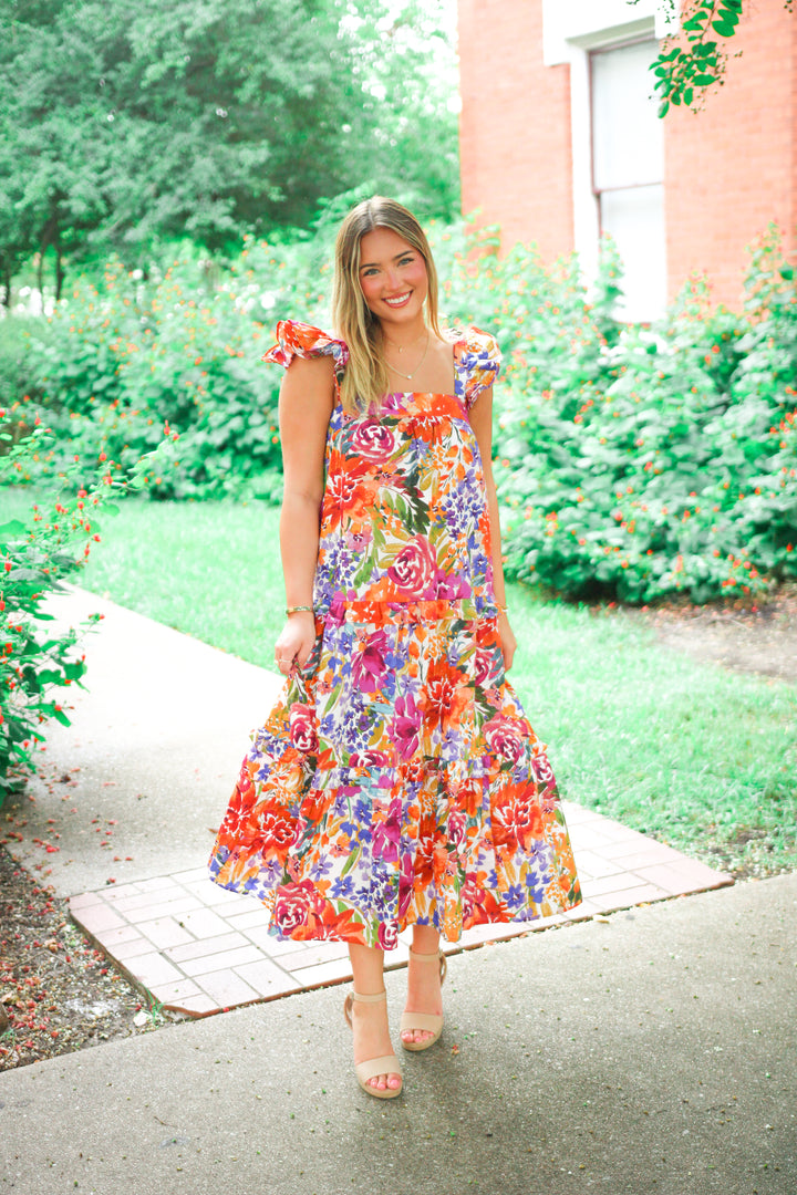Sundown & Sangria Ruffle Maxi Dress, Fall Fiesta