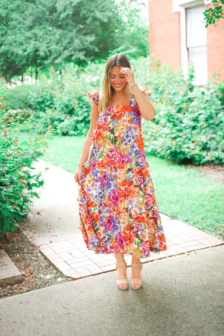 Sundown & Sangria Ruffle Maxi Dress, Fall Fiesta