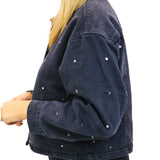Collarless Crop Grommet Jacket, Washed Black