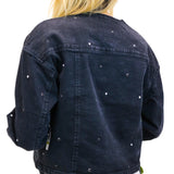 Collarless Crop Grommet Jacket, Washed Black
