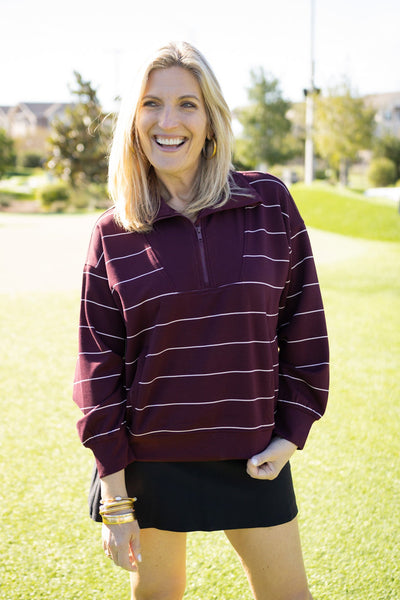 Stay Ready Pullover, Maroon/Cream