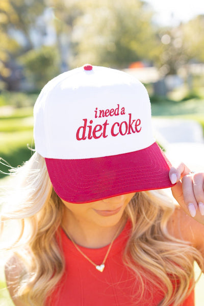 I Need A Diet Coke Embroidered Trucker Hat, Red/White