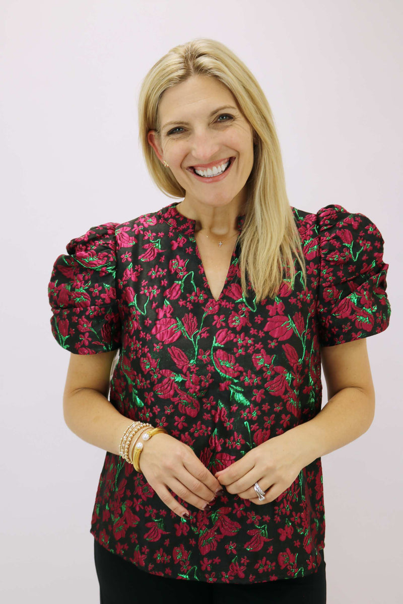 Gather Around Floral Top, Black