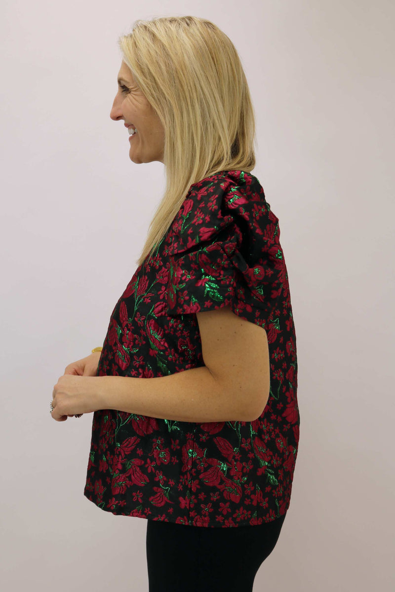Gather Around Floral Top, Black