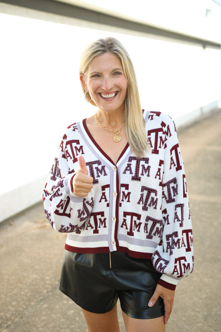 Texas A&M Knit Mascot Rhinestone Cardigan