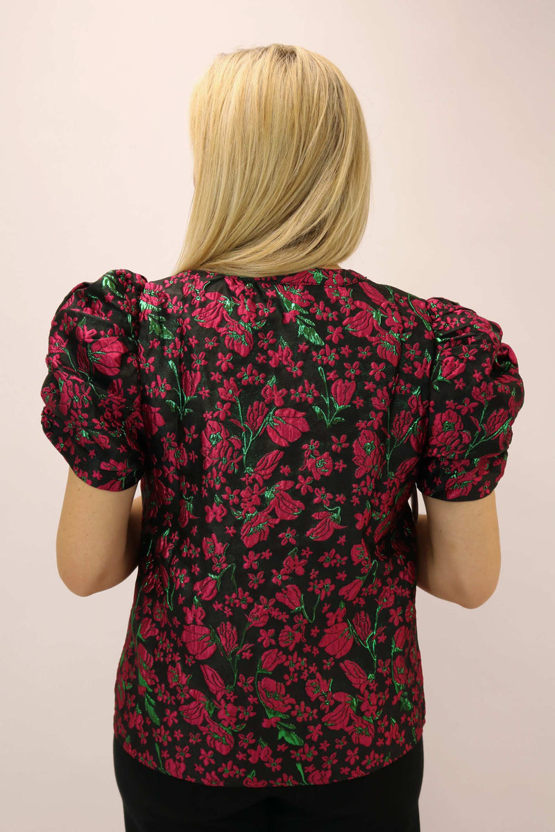 Gather Around Floral Top, Black
