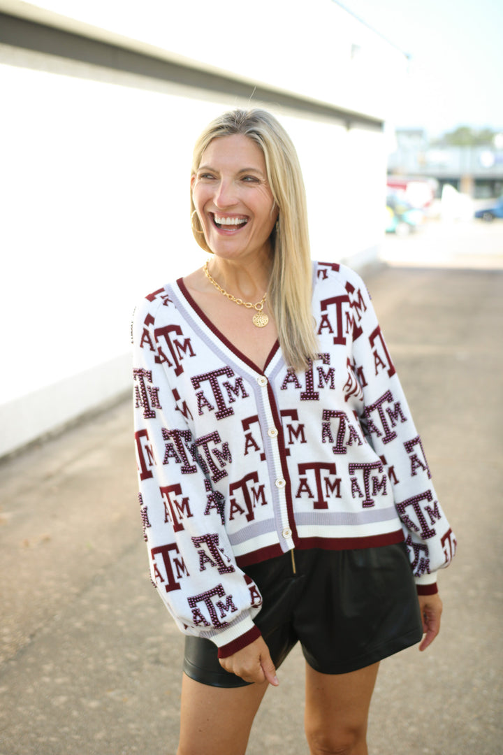 Texas A&M Knit Mascot Rhinestone Cardigan