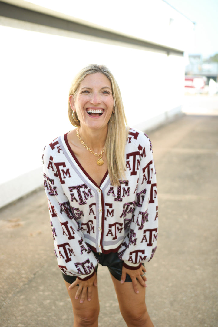 Texas A&M Knit Mascot Rhinestone Cardigan