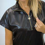 Poppy Pullover, Black Vegan Leather