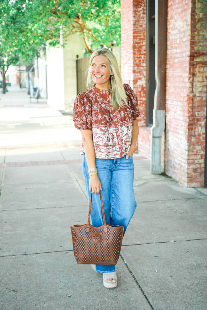 Take A Chance Top, Brown/Cream