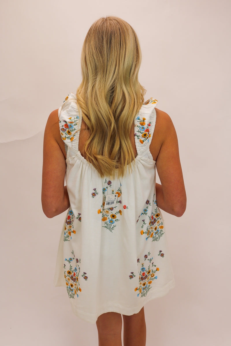 Wildflower Embroidered Mini Dress, Cream Combo