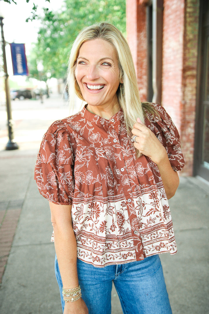 Take A Chance Top, Brown/Cream