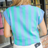 Striped Cocktail Knit Top, Blue/Green