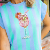 Striped Cocktail Knit Top, Blue/Green