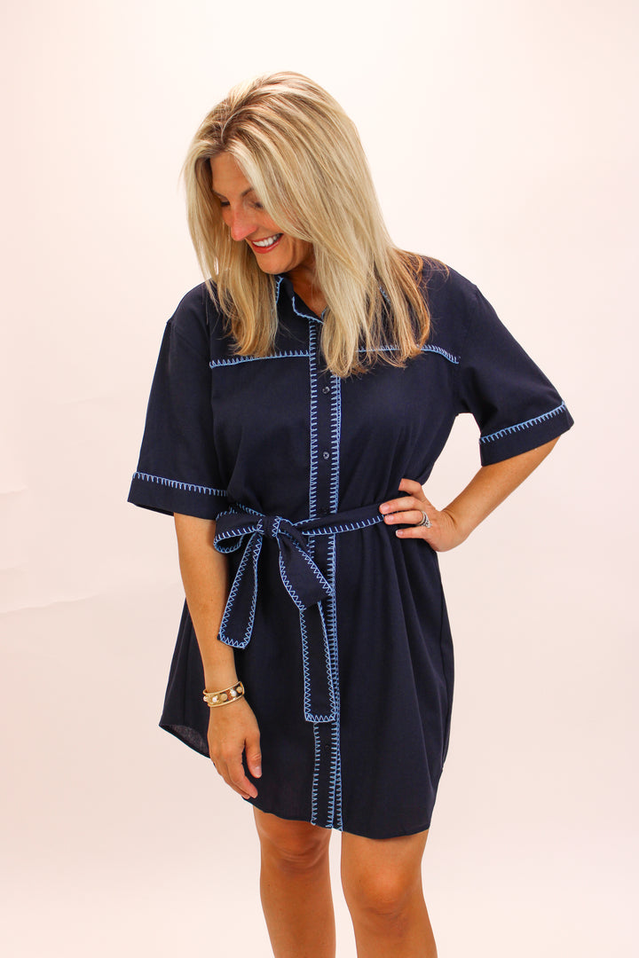 Happy To Be Here Dress, Navy/Powder Blue