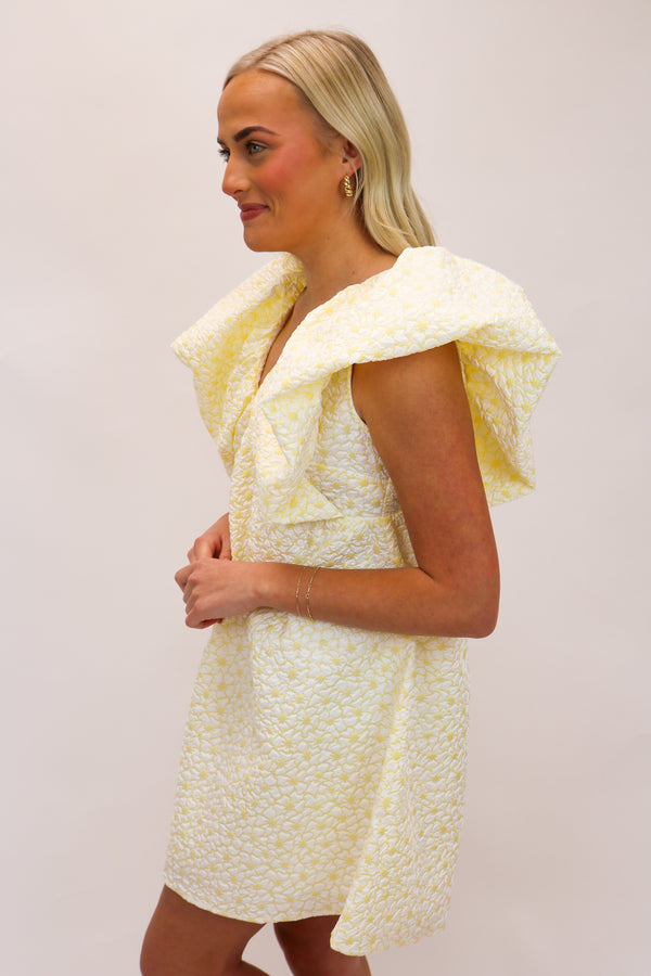 Ray Of Sunshine Floral Jacquard Dress, Lemon