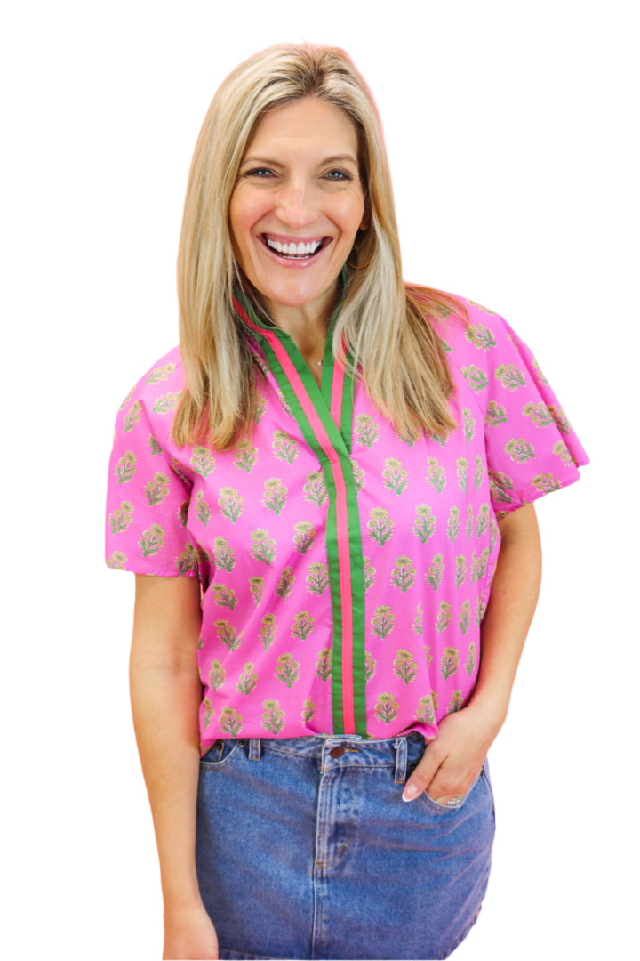 Rosewater Skies Floral Top, Fuchsia