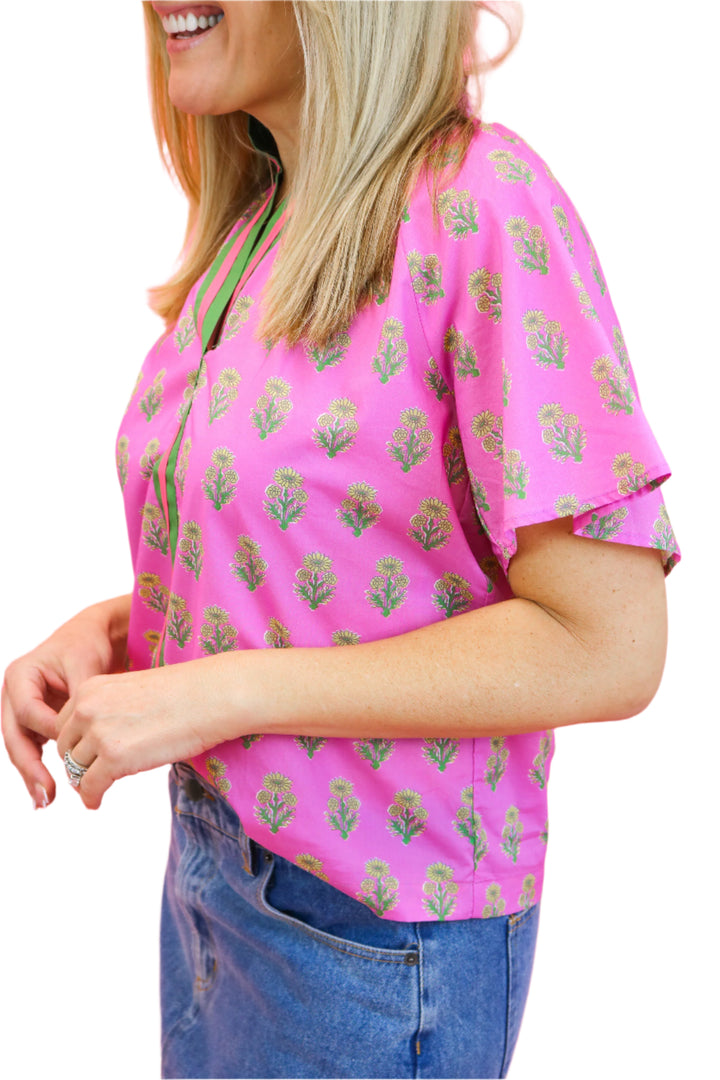 Rosewater Skies Floral Top, Fuchsia