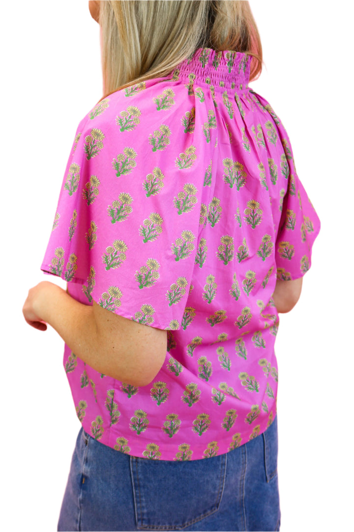 Rosewater Skies Floral Top, Fuchsia