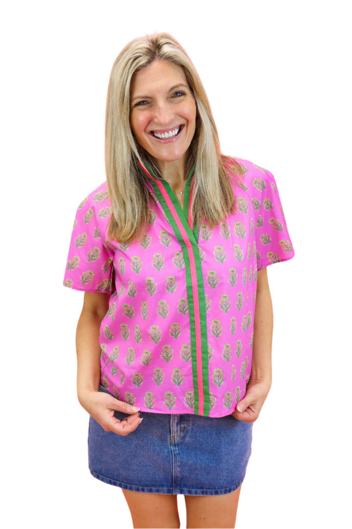 Rosewater Skies Floral Top, Fuchsia