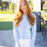 Eowyn Ruffled Cardigan Sweater, Light Blue