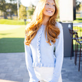 Eowyn Ruffled Cardigan Sweater, Light Blue