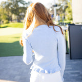 Eowyn Ruffled Cardigan Sweater, Light Blue